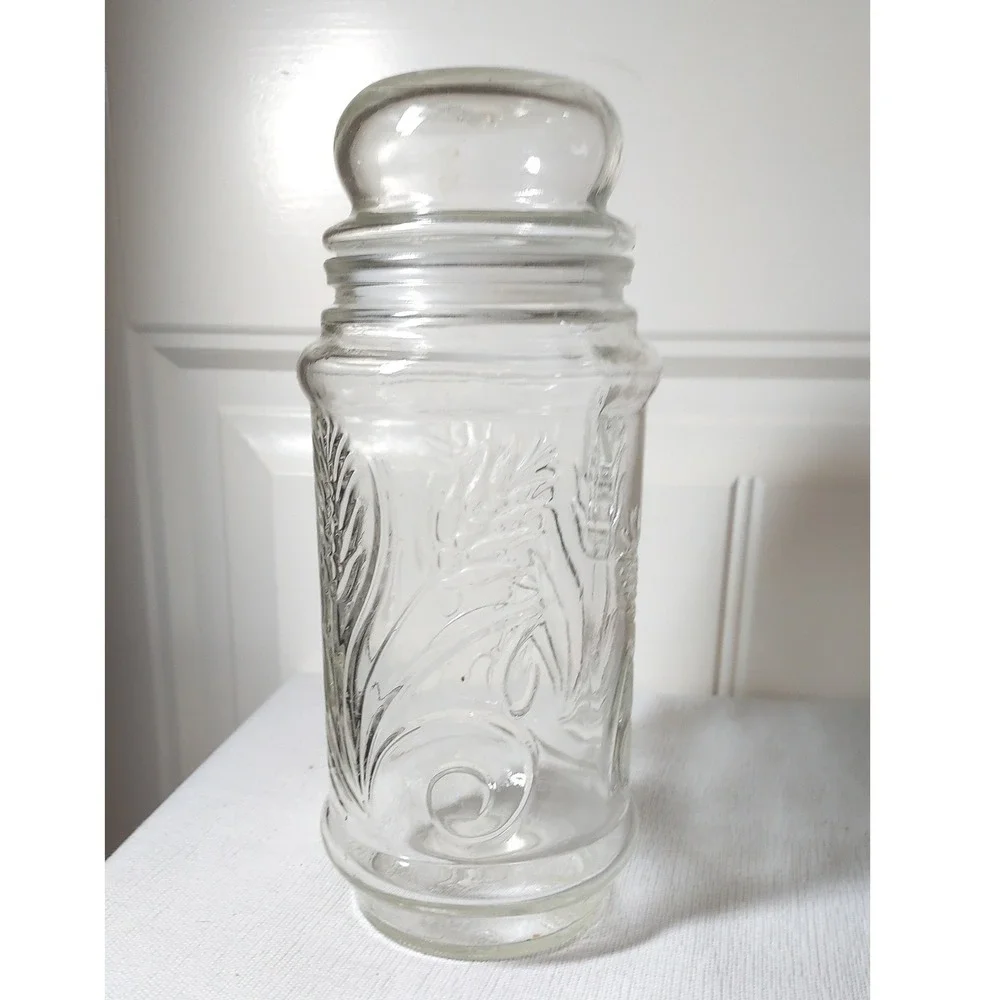 Planters Mr Peanut Glass Jar‎ Clear Farmhouse Embossed Wheat Canister Lid